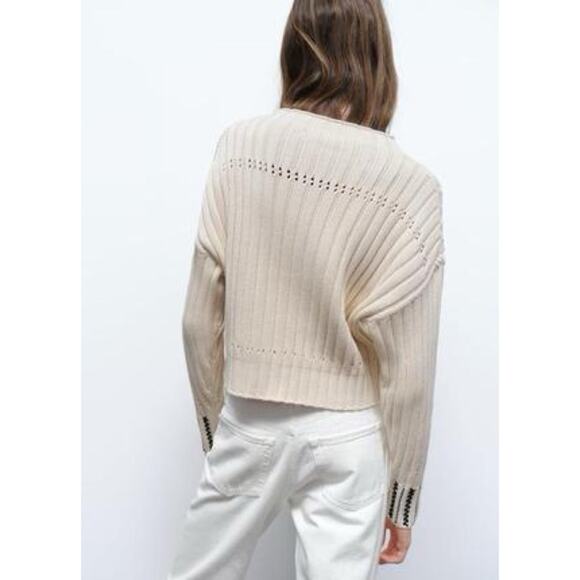 ZARA Embroidered Chunky Knit Cotton Sweater - Picture 3 of 9